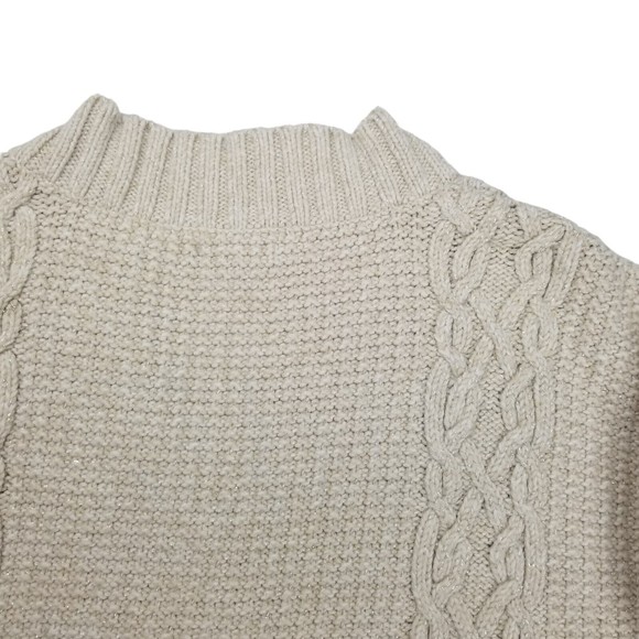 Express Women L Cardigan Sweater Short Sleeve Merino Wool Blnd Chunky Knit Beige - Picture 11 of 12